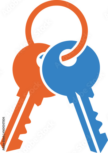 Two colorful keys on a ring symbolizing access and security