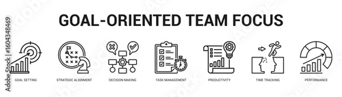 GoalOriented Team Focus Modern and clean web banner illustration featuring thematic icons for visual communication
