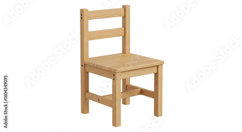 Fototapeta Naklejka Na Ścianę i Meble -  3d illustration of simple light wood chair for children with slatted back isolated on transparent background