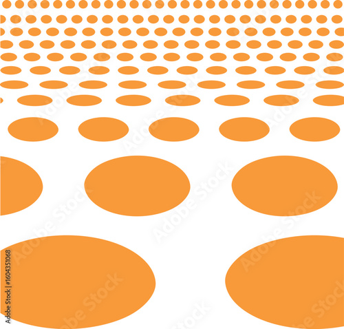 A curving surface with a receding perspective in the form of red or golden round spots.