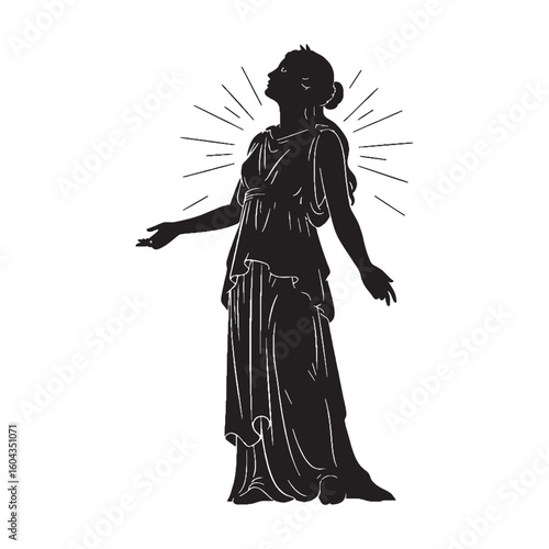 Shining Hemera black vector graphic, reflecting her illuminating and clear nature – Hemera silhouette – Hemera Vector – Silhouette of Hemera – Greek goddess silhouette

