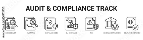 Audit and Compliance Track Modern and clean web banner illustration featuring thematic icons for visual communication