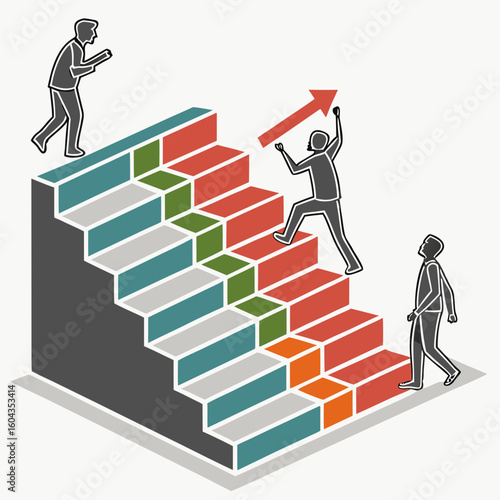 Businessman Running on Stairs – Success, Growth, and Career Progress Concept Illustration for Business Presentations, Corporate Goals, Leadership, and Achievement Designs

