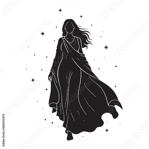 Versatile Nyx black vector asset, a truly modern digital image for diverse uses – Nyx silhouette – Nyx Vector – Silhouette of Nyx – Greek goddess silhouette

