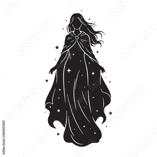 Ancient Nyx digital black silhouette, embodying her unique and appealing features – Nyx silhouette – Nyx Vector – Silhouette of Nyx – Greek goddess silhouette

