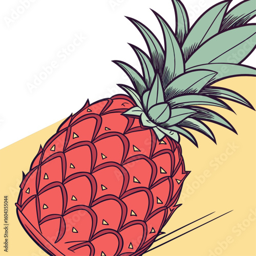 Fresh, juicy pineapple and ripe strawberry vector illustrations on white background