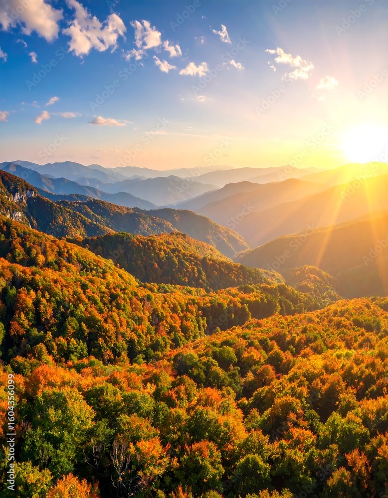 Fototapeta premium Autumn mountain landscape sunrise
