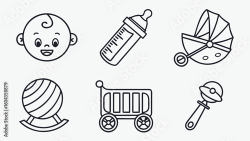 Baby Essentials Icon Set – Pastel Blue Vector Icons for Infant Care, Parenting, and Newborn Needs