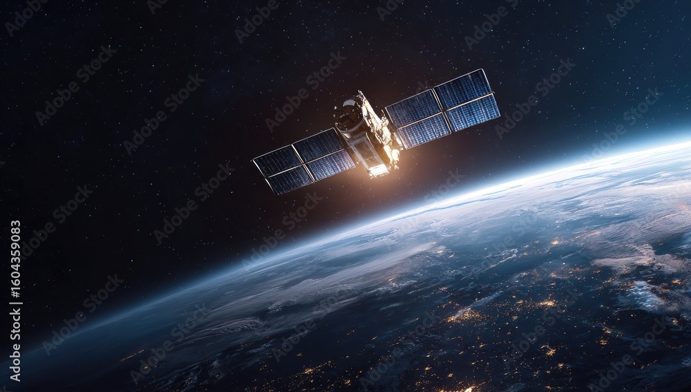 Satellite orbiting Earth at night