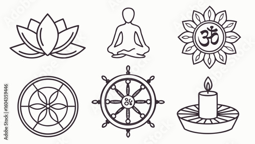 Meditation and Yoga Icon Set – Calm Lavender Vector Icons for Mindfulness, Wellness, and Relaxation Practices
