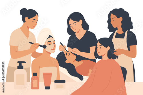 Women pampering session at salon with skincare and beauty treatments