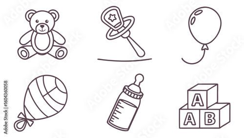 Baby and Kids Icon Set – Pastel Yellow Vector Icons for Childcare, Parenting, and Early Education