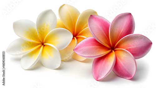 Tropical Plumerias with White, Yellow, and Blush Petals