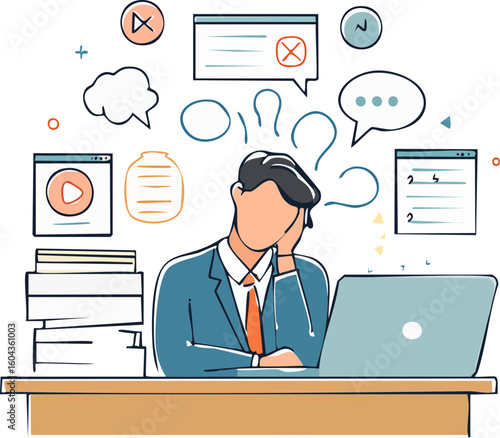 office frustration, office work load, office work, office work pressure, Frustrated Office Worker Under Heavy Workload and Pressure – Concept Illustration.