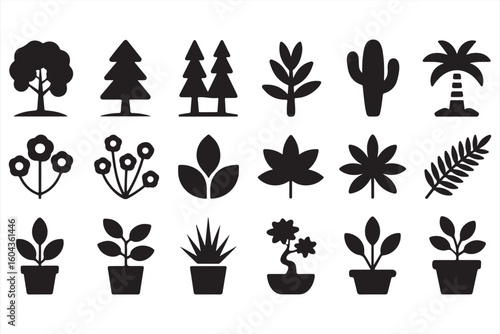Clean and Contemporary Plant and Tree Icon Set for Illustration Use