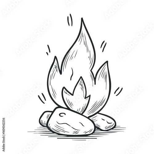 Warm campfire with flames and stones for outdoor gatherings