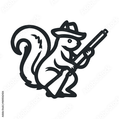 Squirrel in a hat holding a rifle for a humorous design concept