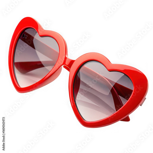 Bright red heart shaped fashion sunglasses with gradient lenses isolated on transparent background
