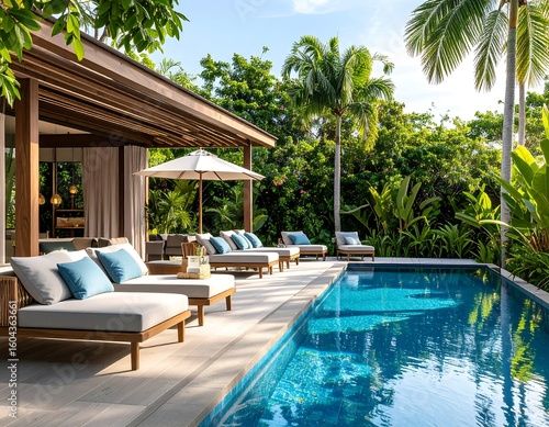 Tropical resort poolside lounge