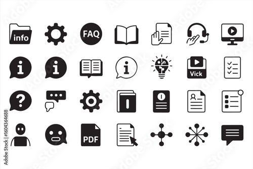 Collection of Information, FAQ, and Communication Icons for Web Design