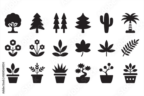 Simple and Elegant Potted Plant Icons for Modern Design
