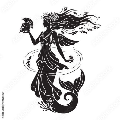 Versatile Thetis black vector asset, a truly modern digital image for diverse uses – Thetis silhouette – Thetis Vector – Silhouette of Thetis – Greek goddess silhouette

