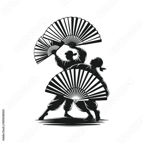 Dancers with fans performing traditional dance performance