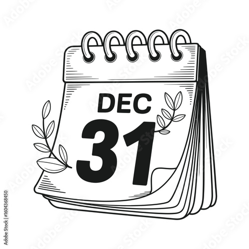 December thirty first calendar page with foliage date