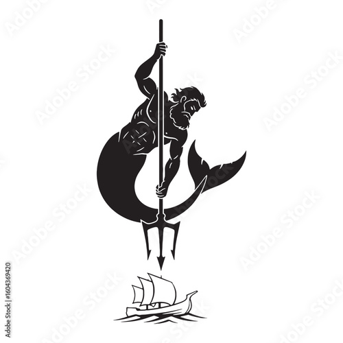 Mystical Triton digital black graphic, a high-quality asset for all digital creations – Triton silhouette – Triton Vector – Silhouette of Triton – Greek god silhouette

