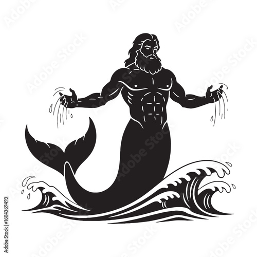 Standard Triton digital black vector, a classic and easily adaptable option – Triton silhouette – Triton Vector – Silhouette of Triton – Greek god vector


