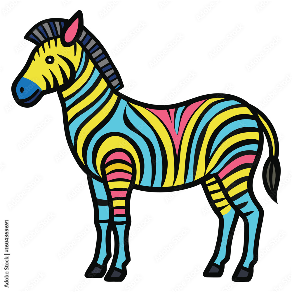Fototapeta premium Colorful Zebra Illustration Featuring Vibrant Striped Pattern in Modern Design