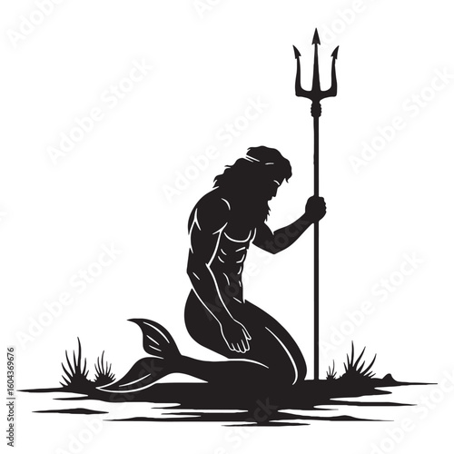 Powerful Triton digital black image, an elegant graphic for your creative projects – Triton silhouette – Triton Vector – Silhouette of Triton – Greek god silhouette

