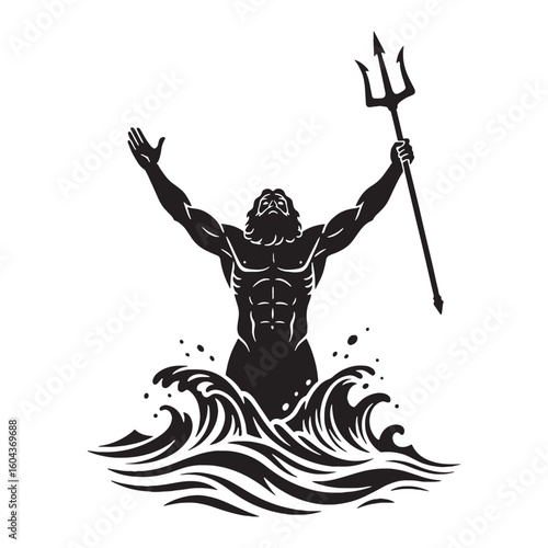 Proud Triton digital black form, making a strong visual impact in any design – Triton silhouette – Triton Vector – Silhouette of Triton – Greek god silhouette

