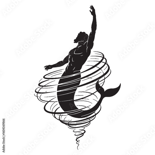 Versatile Triton black vector asset, a truly modern digital image for diverse uses – Triton silhouette – Triton Vector – Silhouette of Triton – Greek god silhouette

