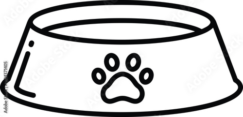 Pet Bowl Icon: A simple, yet elegant, line-art illustration of a pet bowl with a paw print, conveying the essence of pet care and domestic animals.