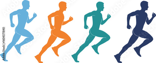 Dynamic Silhouettes of a Man and Woman Running, Depicting Fitness, Exercise, Health, and Sport Activities, Black and White Vector Illustration for Active Lifestyles and Wellness Concepts