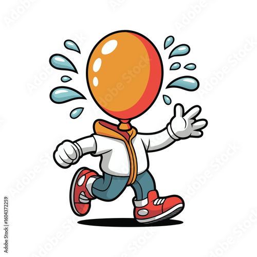 Orange balloon character running with sweat drops vector