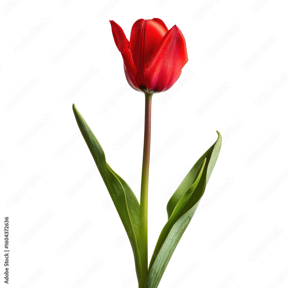 Fototapeta premium Vibrant red tulip against black backdrop