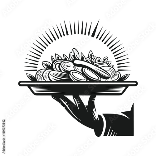 Serving fresh food with sun rays dish meal