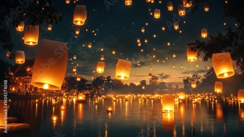 Floating Lanterns with Night Festival, and Thailand.