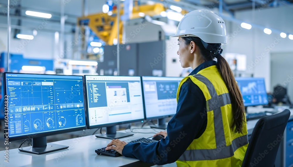 Female Engineer Monitoring Industrial Data - Women in STEM Female Engineer Monitoring Industrial Data - Women in STEM