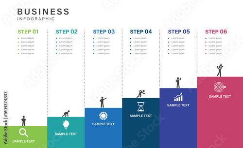 Business road map timeline infographic with 6 options milestones elements, diagram, and icon for business presentation.