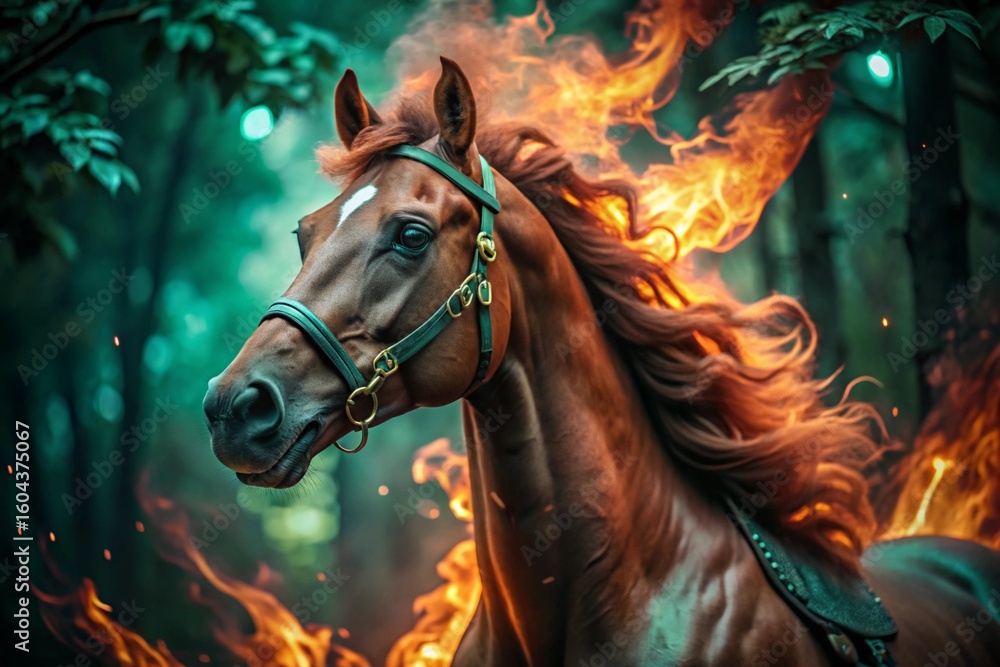 Obraz premium Fire Horse in forest