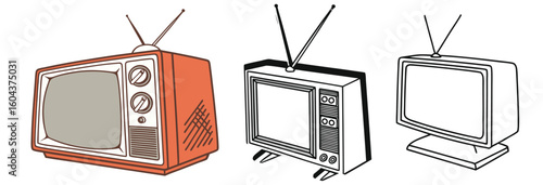 Retro television antique tv old vintage media broadcast set vector illustration
