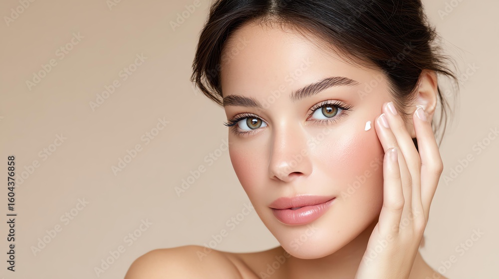 Minimal beauty routine facial mist Woman applying skincare on her face gently. skin hydration in minimal beauty routine Minimal beauty routine facial mist Woman applying skincare on her face gently. skin hydration in minimal beauty routine