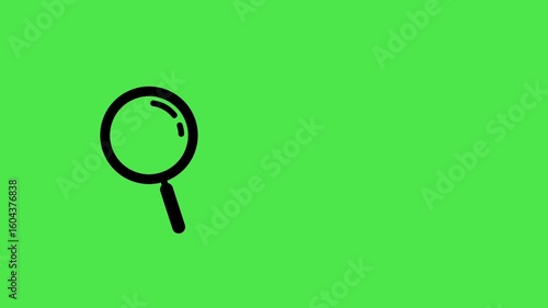 Simple black magnifying glass icon on a bright green screen. Perfect for search, zoom, discovery, and business concepts. Easy to composite.