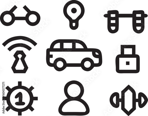 Nine Solid Black Musical Note Glyphs on Transparent Background icon