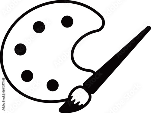 絵筆とパレットのアイコン　モノトーン