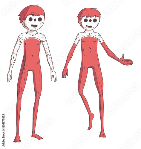 Vector alien character. Illustrator hand drawn weird character humanoid, animation 2D