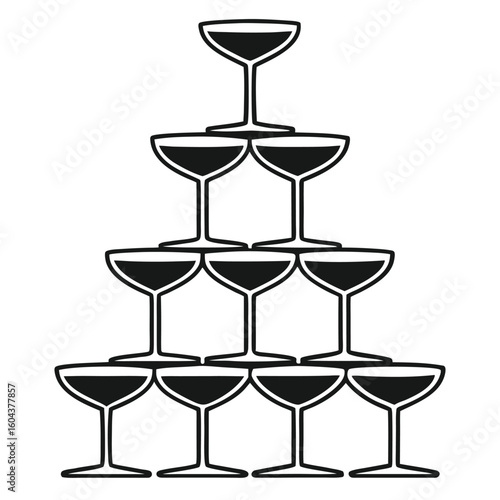 Flat Handcrafted Champagne Tower Icon Silhouette in Doodle Design